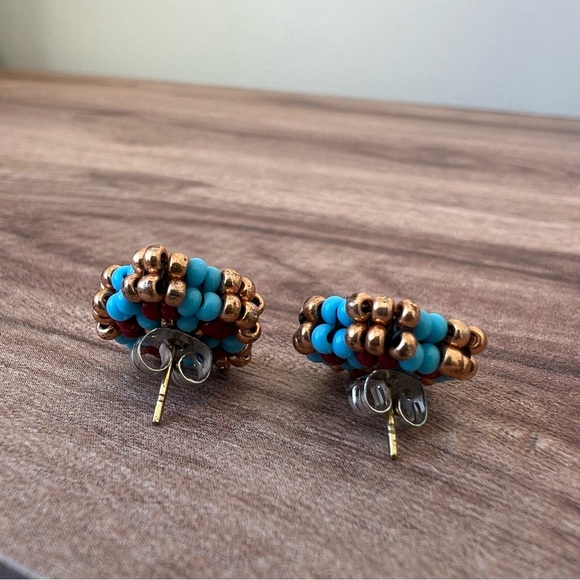 Handmade Beaded Stud Earrings - Picture 2 of 2